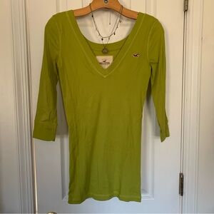 Y2K Hollister Chartreuse V Neck Pullover Top